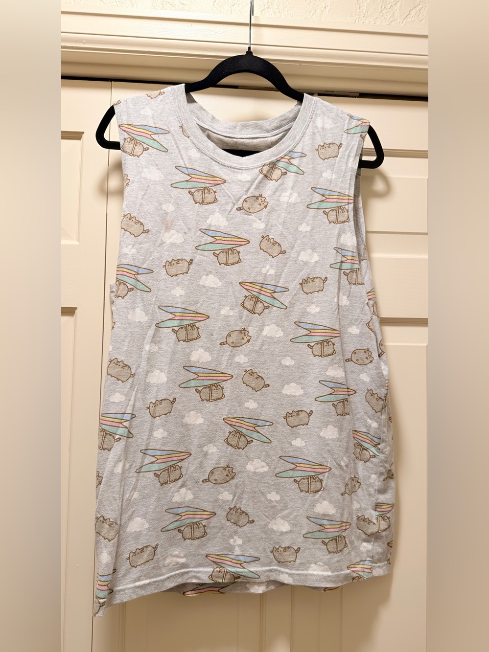 Pusheen CultureFly Gray Surfing Cat Sleeveless Tank Top Size M Kawaii
